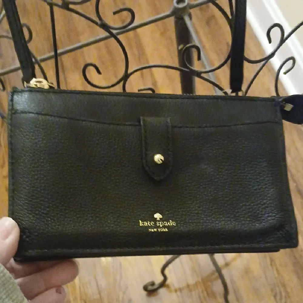 Kate Spade Black Textured Crossbody Bag with Gold Detail